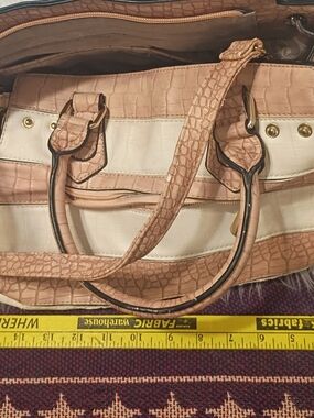 Two-Tone Cream and Blush Croc-Embossed Hobo Bag